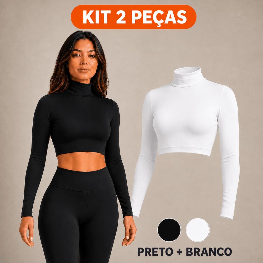 KIT 2 Blusa Feminina de Manga Longa Gola Alta Meia Estação de Compressão Colada