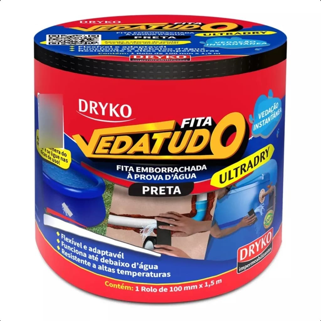 Fita Emborrachada Adesiva VedaTudo Impermeavel Prova D'Agua Piscina Caixa - Dryko UltraDry