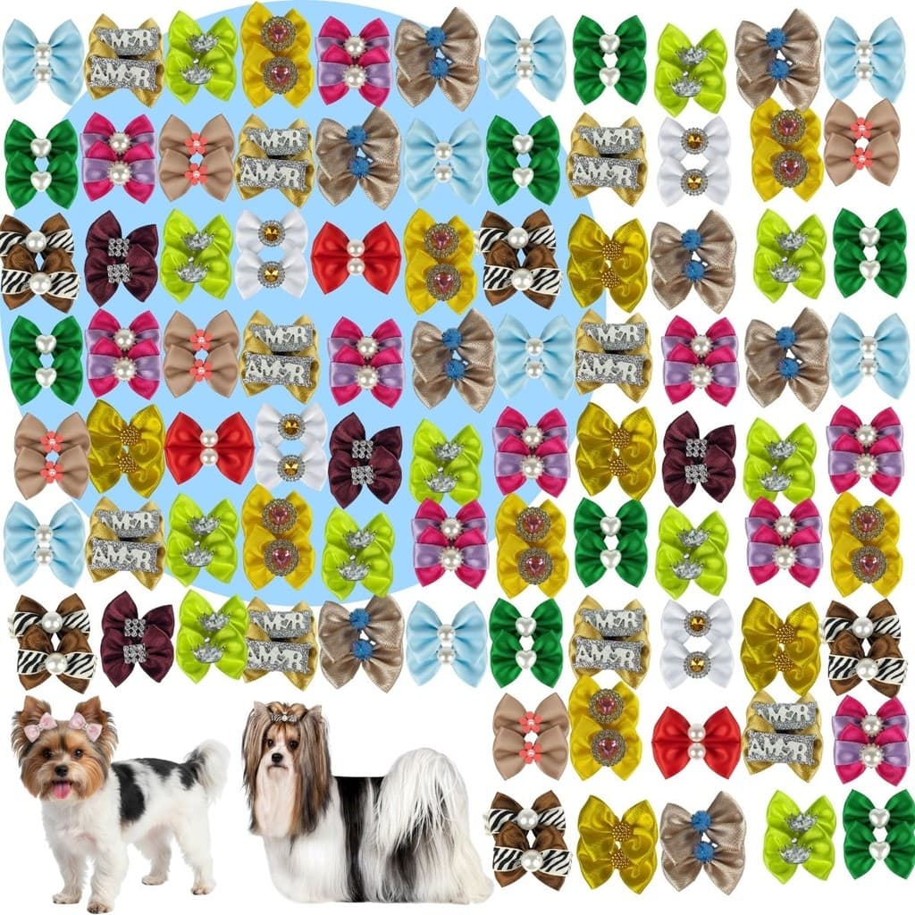 Kit 80 Lacinhos Variados Multi Enfeite Pet Atacado Cetim Premium Cão Pequeno Médio Banho Tosa