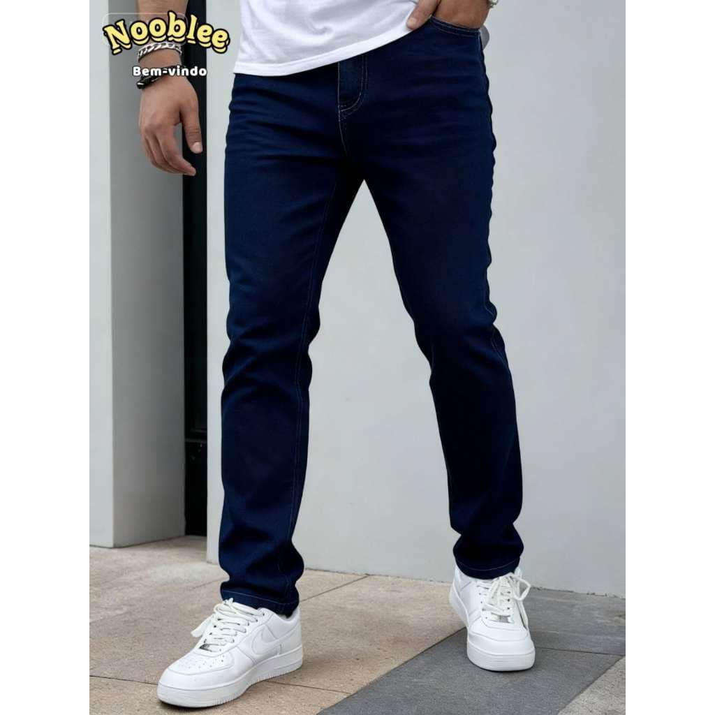 Calça Masculina Jeans Skinny Azul Escura com Bolso
