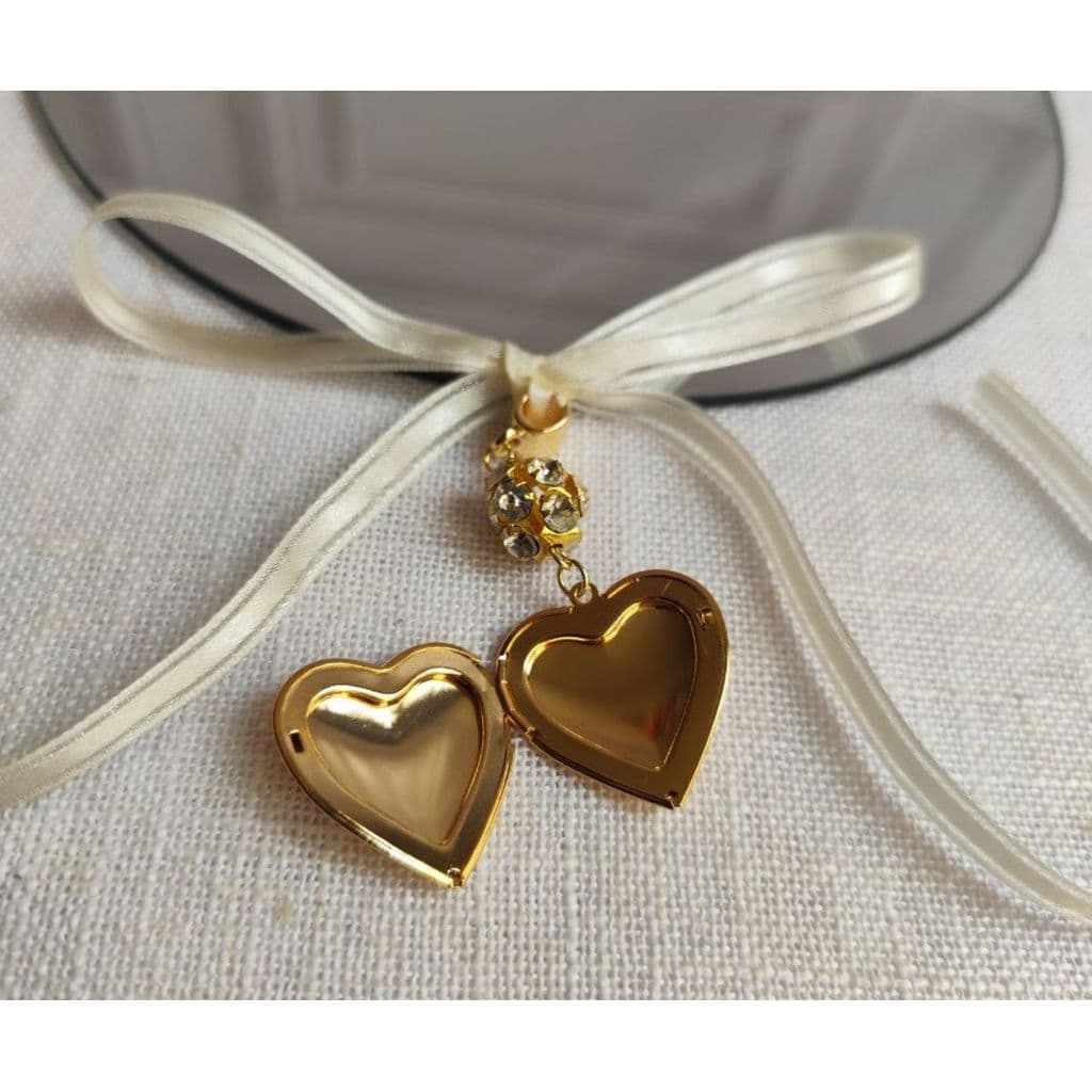Relicário Com Foto Coração Dourado com Detalhe em Strass