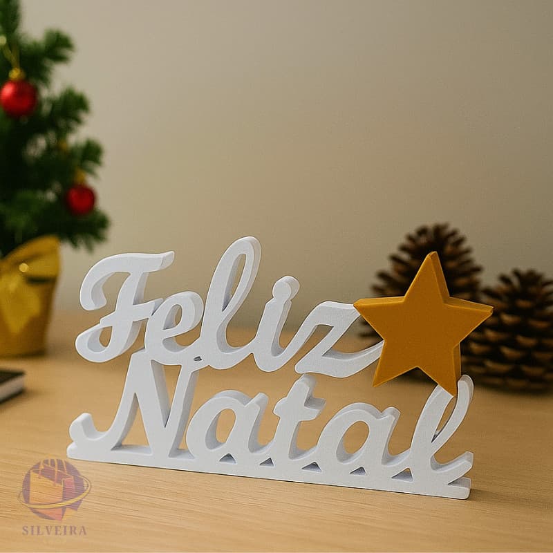 Decoração Natal Letreiro Decorativo FELIZ NATAL COM ESTRELA