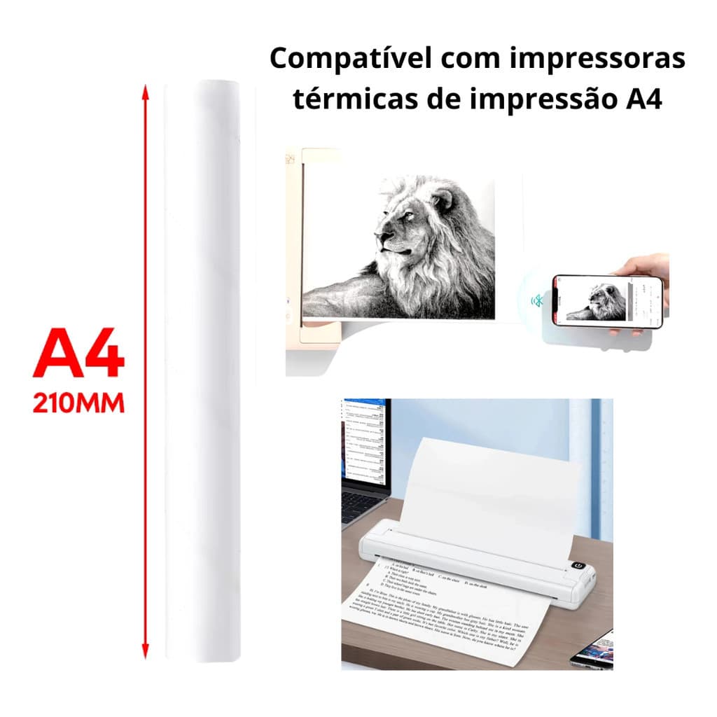 Kit 20 Bobinas Papel Térmico A4 50 Folhas Impressora Térmica