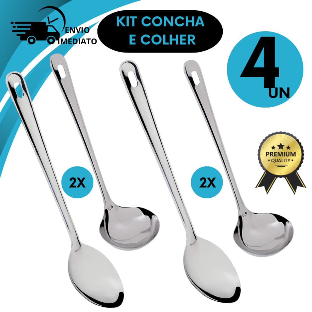 Conjunto Colher Grande Concha Feijão Caldo Molhos Culinária Cozinha Moderno Inox Comida Restaurante