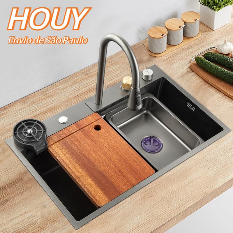 Pia de cozinha gourmet em aço inoxidável 304 com acessórios Torneira gourmet de haste única - Entrega imediata