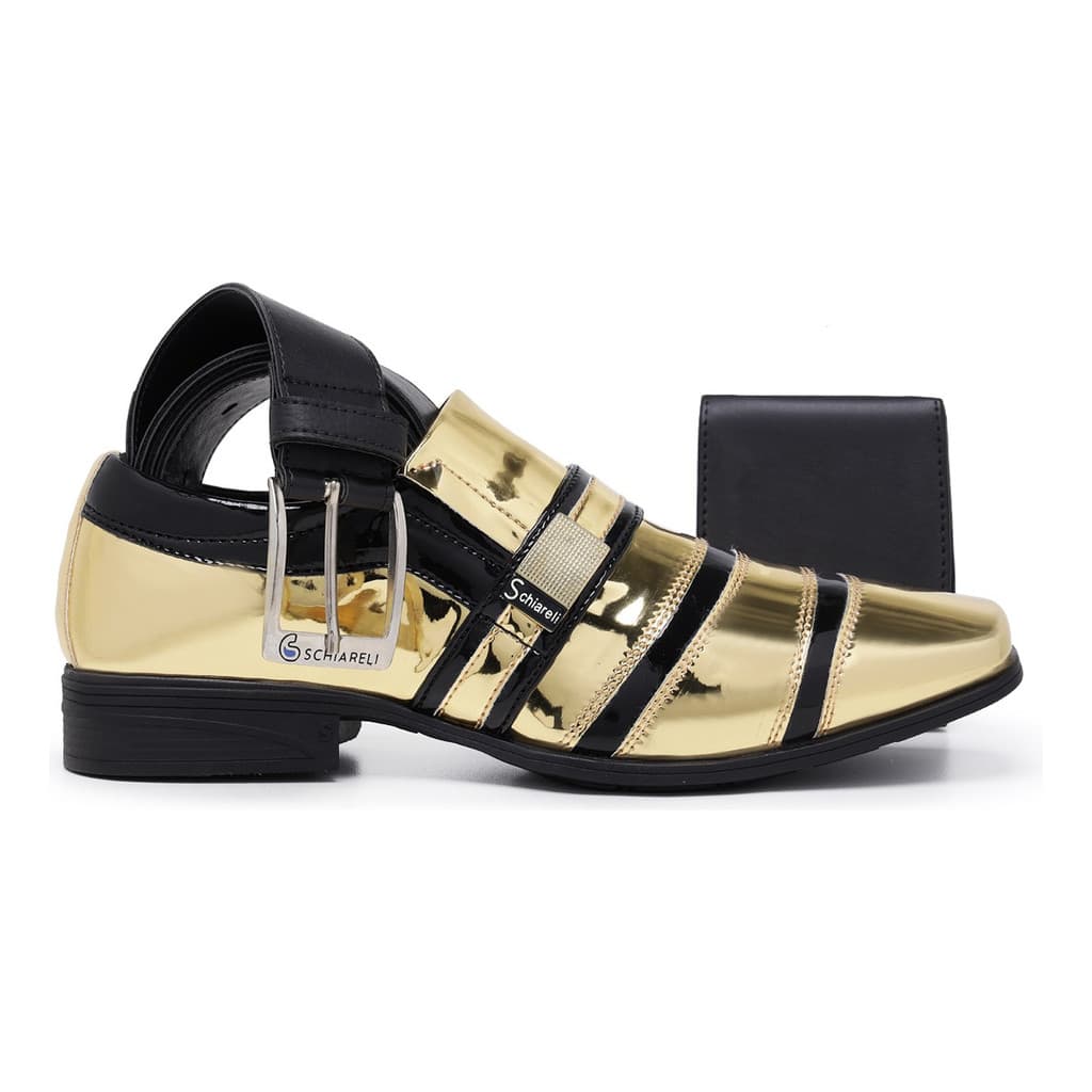 Kit Sapato Social Carteira E Cinto Masculino Verniz Mocassim