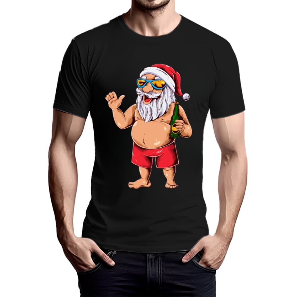 Camiseta Natal Papai Noel Vida Louca Estiloso Cervejinha Praia Camisa Premium