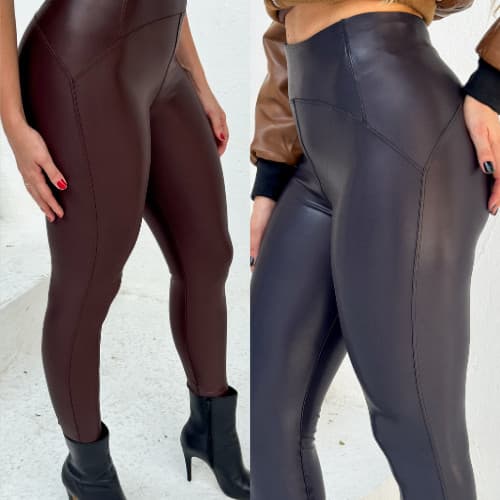 CALÇA FEMENINA, TIPO COURO, TECIDO SUPLEX CIRRE