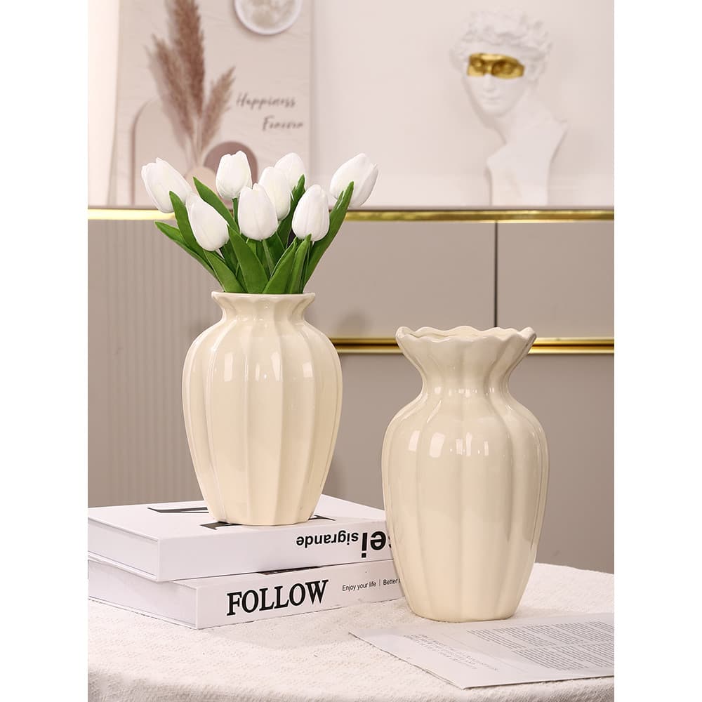 Vaso de cerâmica cor creme francês High-End Retro casa sala de estar Desktop arranjo de flores hidropônicas decoração de