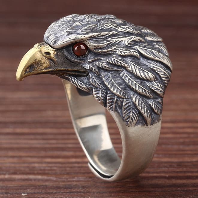 Anel com design ajustável de cabeça de águia, QPLE RCQL original e autêntico.