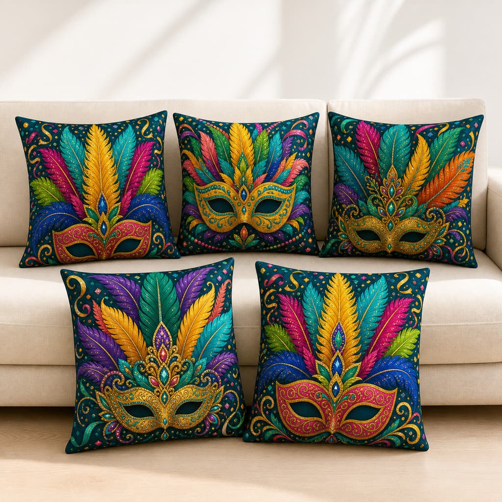 Capas De Almofada De Carnaval Brasileiro , Coloridas De Penas De Máscara Para Decoração De Sala De Estar De Sofá , 40x40
