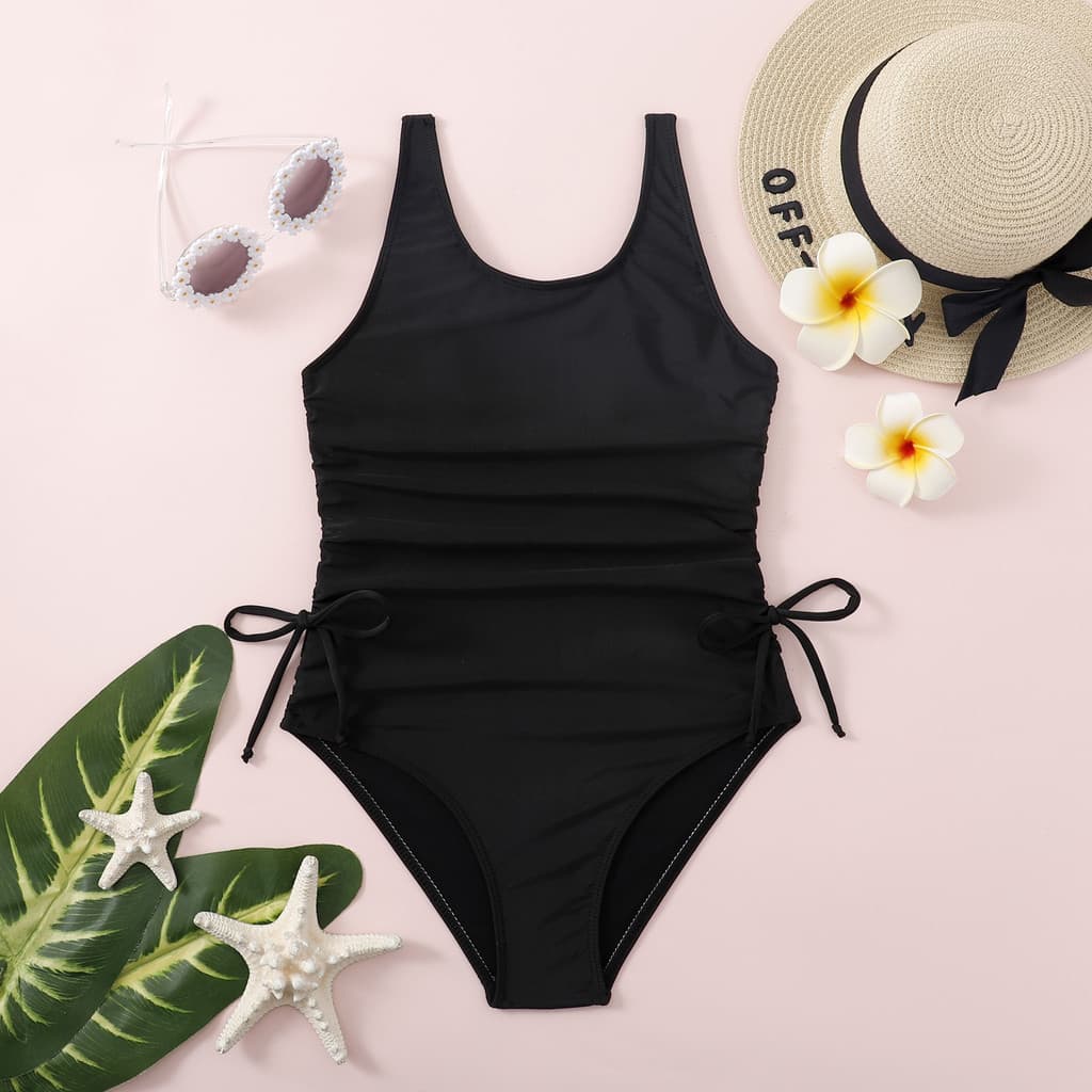 Maiô Preto Para Meninas , Peça Única , 8-12 Anos , Roupa De Banho Crianças Adolescentes , Cordão , Praia