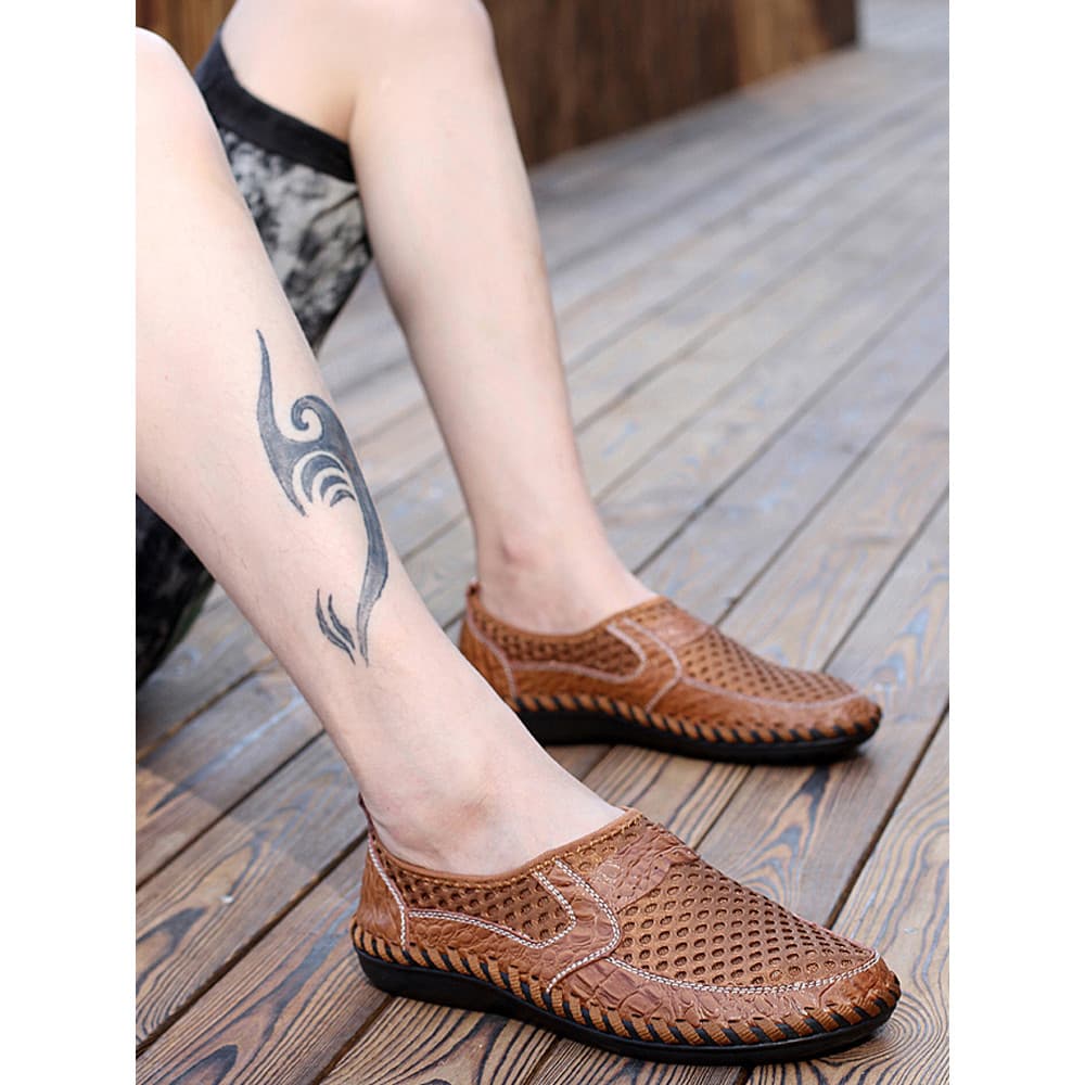 Verão oco All-Inclusive pé sandálias de condução masculino verão praia buraco sapatos respirável preguiçoso Casual malha