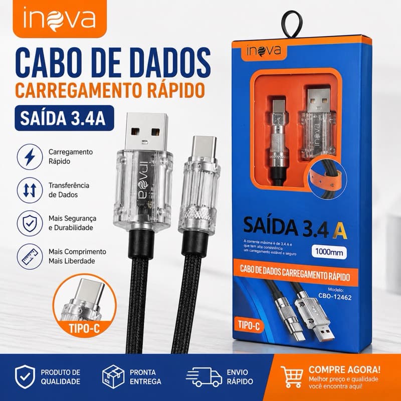 Cabo Com Conector De Mental Para Android 3.4A 1 Metro Original Do Inova