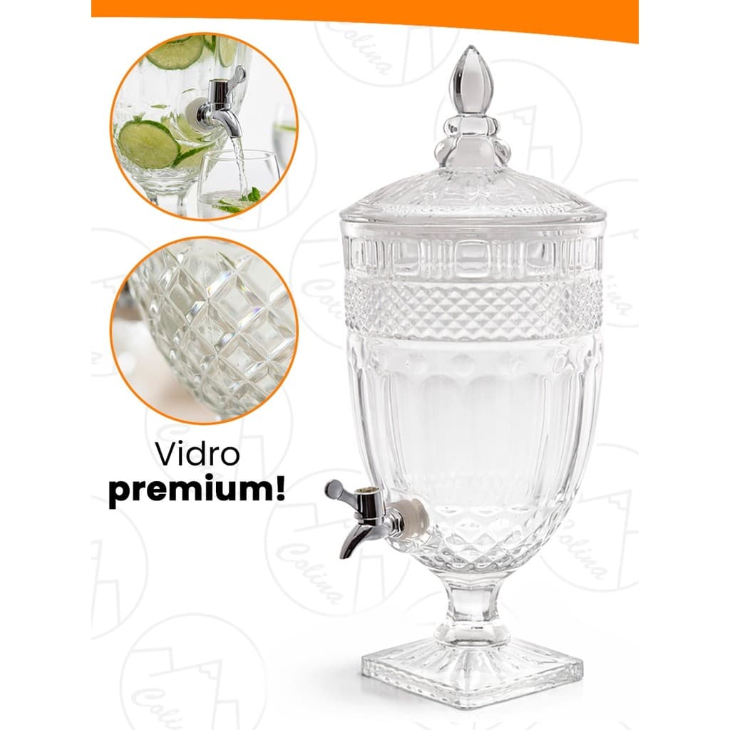Suqueira Imperial 5 Litros Jarra De Vidro Cristal Com Torneora Dispenser Água Saborizada Sucos