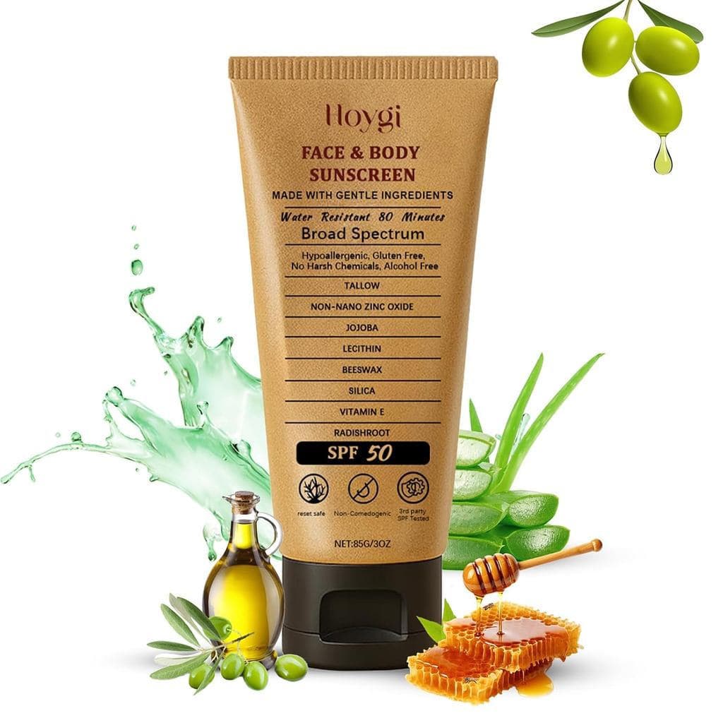 Protetor Solar de Sebo Bovino, Protetor Solar Mineral de Sebo Bovino e Óxido de Zinco SPF50, Fórmula Refrescante e Não O