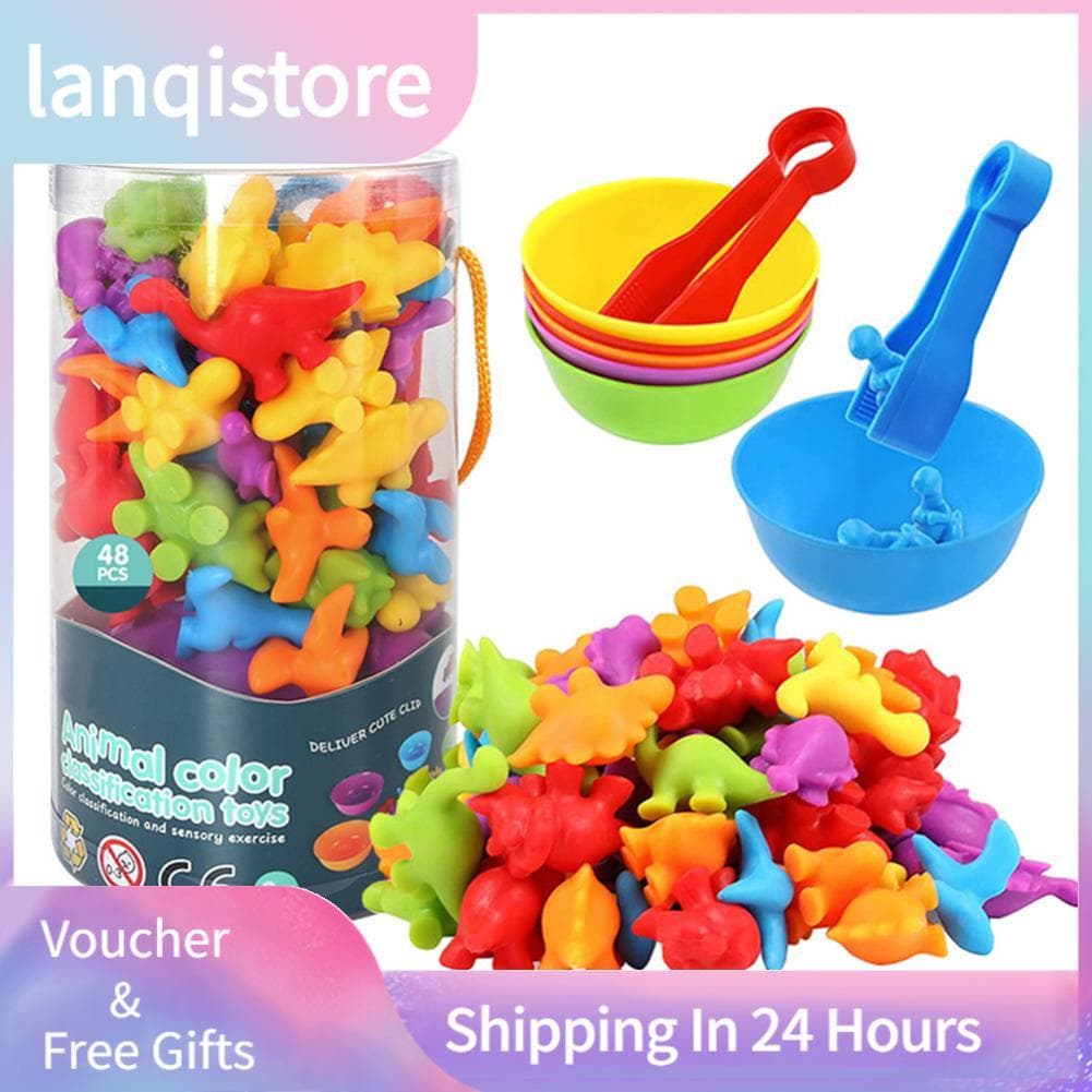 Lanqistore Conjunto de brinquedos educativos pré-escolares para contagem de dinossauros com copos de classificação Jogo