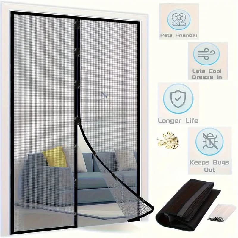 [Proteção Contra Mosquitos] 【Fácil de Instalar】Cortina Magnética para Porta/Mosquiteiro/Fechamento Rápido