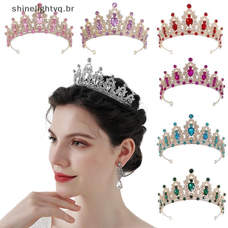 [shin] Luxo Elegante Cristal Princesa Coroa Acessórios De Cabelo Tiara Para Mulheres Festa Strass Casamento De Noiva Nov