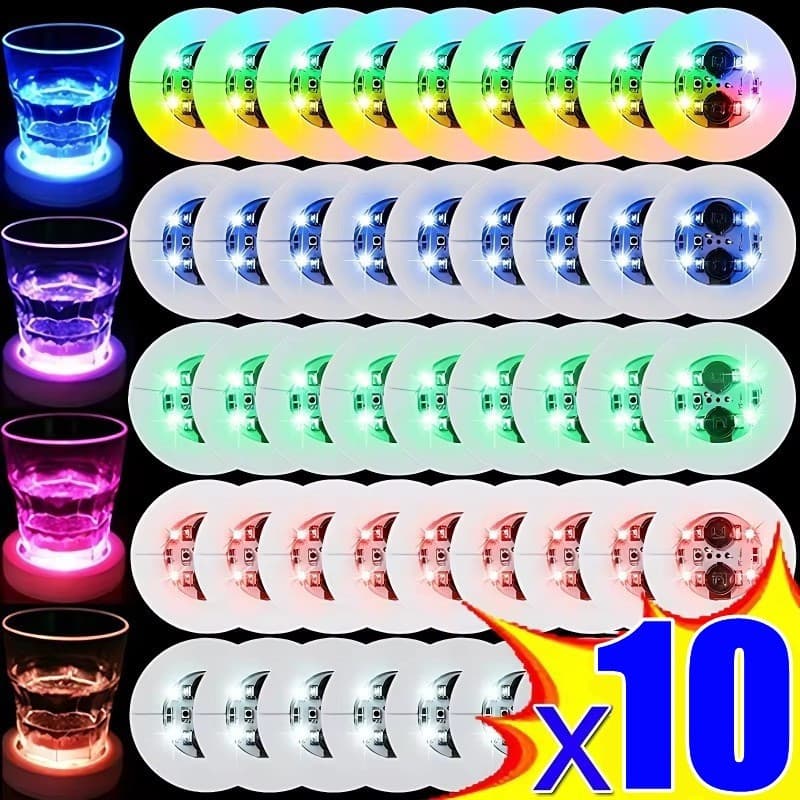 10 Peças Adesivos de Luz LED de 6cm para Copos, Bar, KTV, Casamento, Festa, Coquetel, Copo, Vaso, Iluminação Luminosa, D