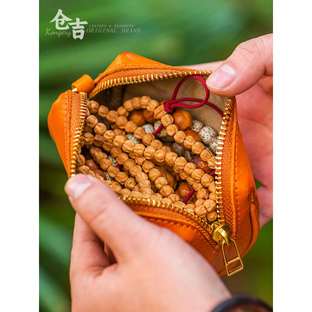 [Tianlu Jufu] Bolsa de armazenamento Wenwan!Cangyoshi pulseira artesanal de nogueira, bolsa de moedas com vedação de cou