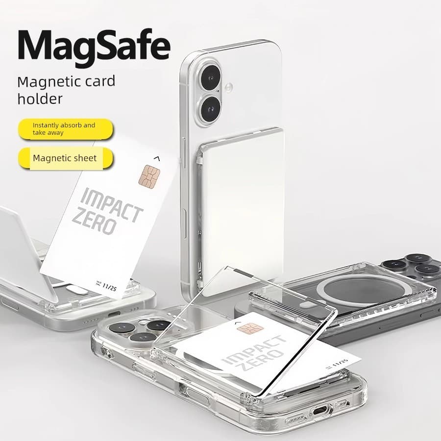 carteira magsafe Porta-cartões magnético magsafe transparente aberto Adsorção Adesivo traseiro para celular Slot para ca
