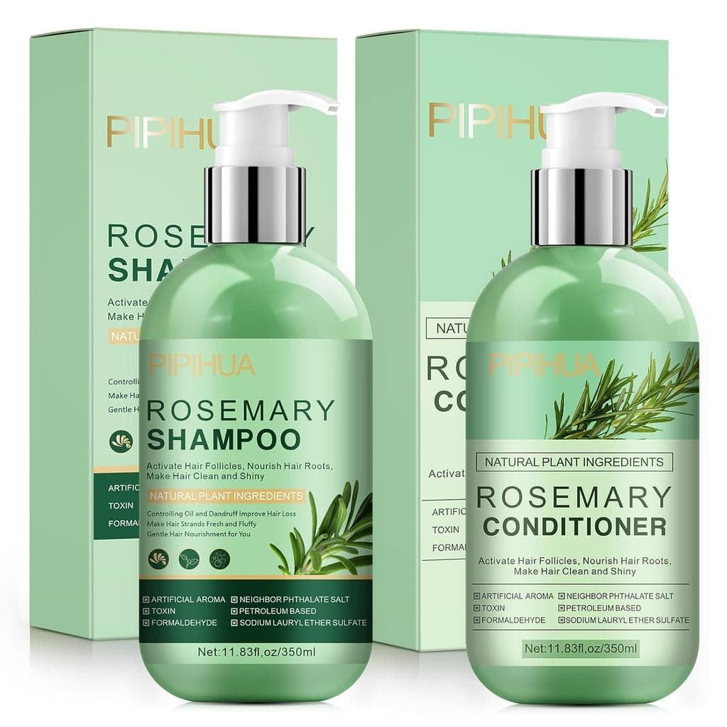 Conjunto de Shampoo e Condicionador Rosemary Hair: Enriquecido com Óleo de Tea Tree, Menta e Biotina - Limpa e Ajuda a F