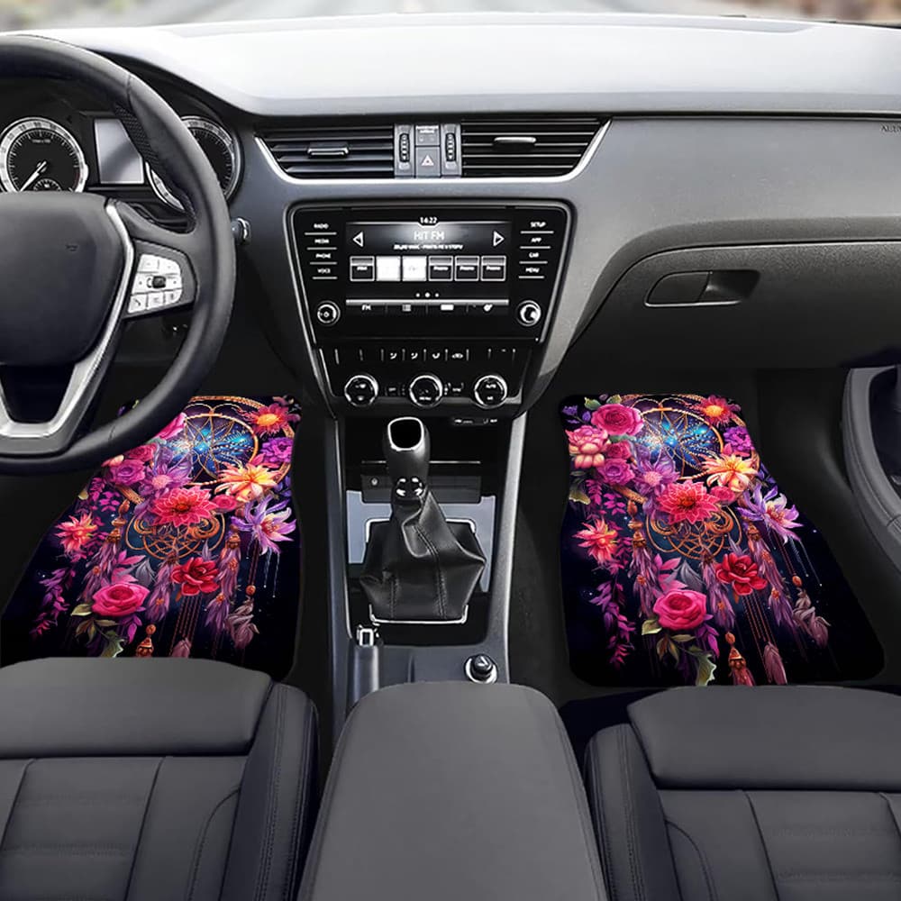 Tapete para pés de carro Flower Dream Catcher - Tapete Universal antiderrapante dianteiro e traseiro para carro, present