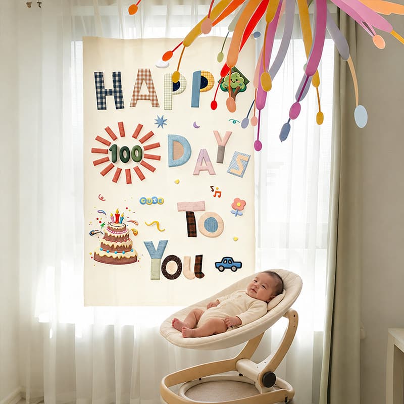Bebê cem dias banquete tapeçaria pano de fundo mês inteiro decoração foto adereços 100 dias Layout cerimonial