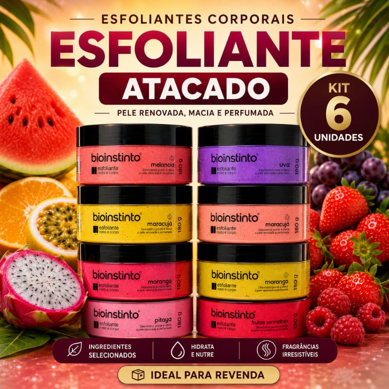 Kit 6 Esfoliante corpo Banho Premium Hidratação Produnda Skin care Sortidos Atacado