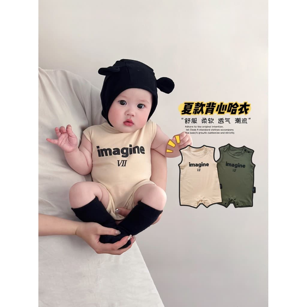 Macacão de bebê Outing roupas de verão colete fino macacão sem mangas do bebê carta dos desenhos animados roupas recém-n