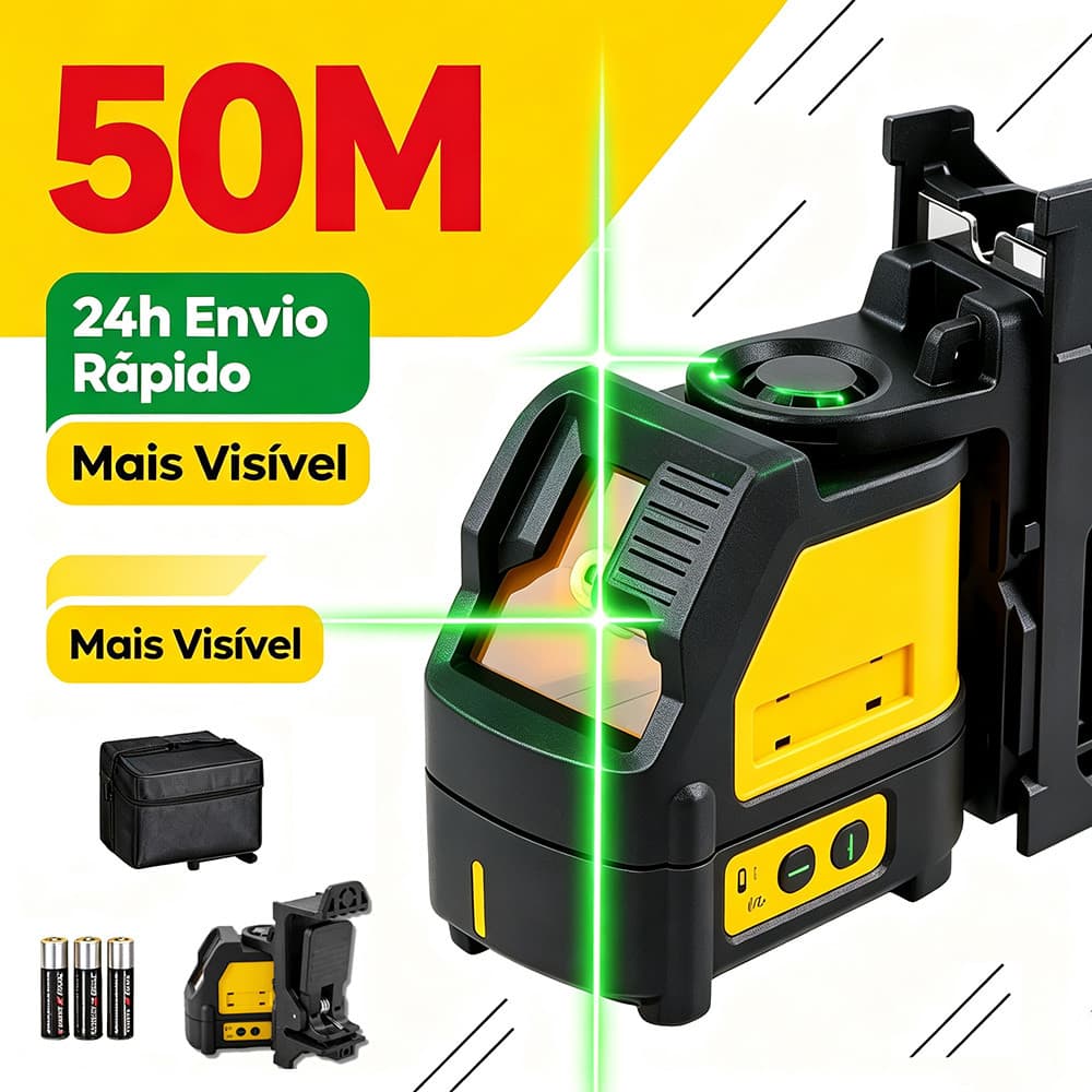 Nível Laser Profissional Cruz Verde 50 Metros DW088CG Auto Nivelamento, Laser Visível 3x Mais Forte Compatível Tripé