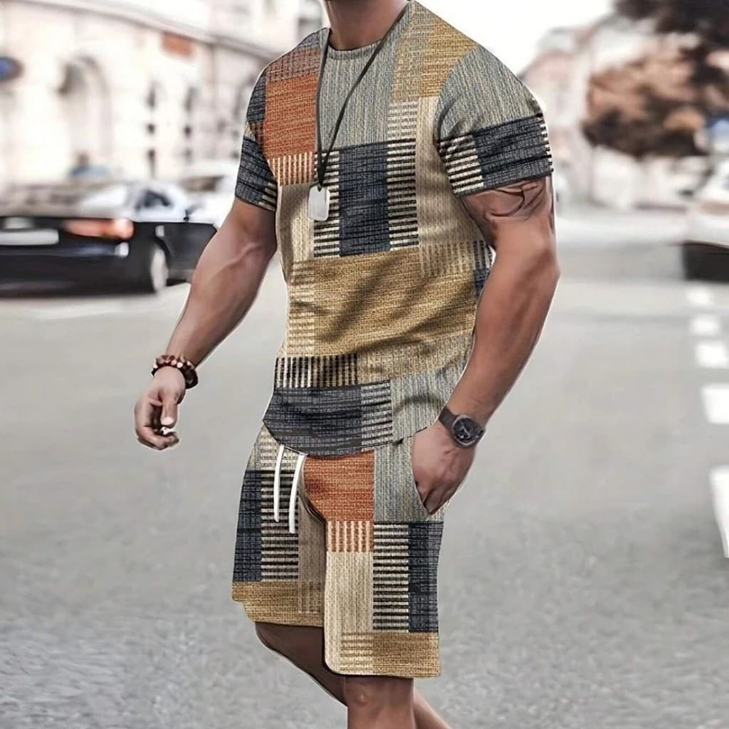 112025Estilo terno moda manga curta camiseta calças soltas casuais roupas masculinas 3D impressão Digital terno222026070