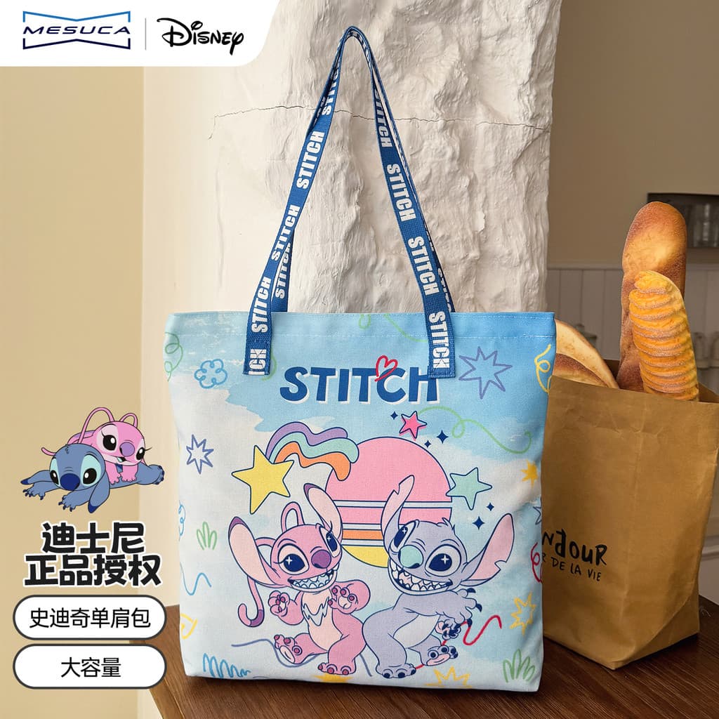 Disney Star Treasure Series Stitch Canvas Bolsa de ombro feminina de grande capacidade Bolsa de viagem