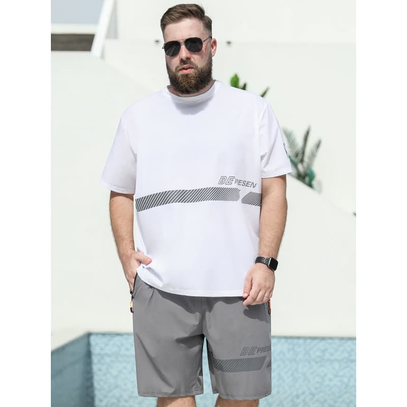 Baishenghu terno masculino de manga curta plus Size 2026 verão gordo mais gordura solta Casual esportes camiseta de seda