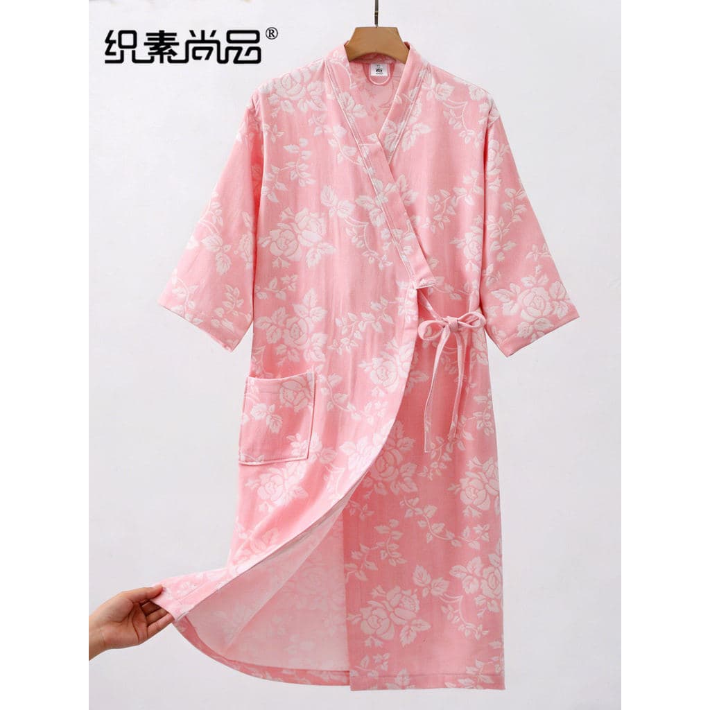 Roupão de gaze de algodão puro feminino de manga curta salão de beleza dedicado Homestay convidado Robe novo estilo cami