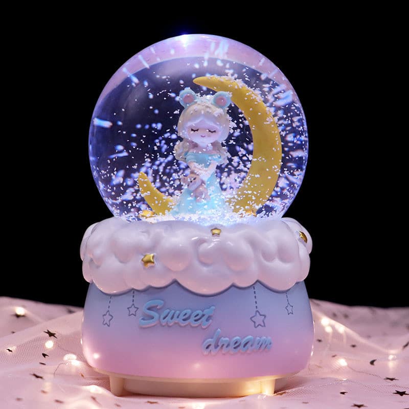 Lua princesa bola de cristal caixa música ornamentos dos desenhos animados flutuante luz neve estudante presente criativ