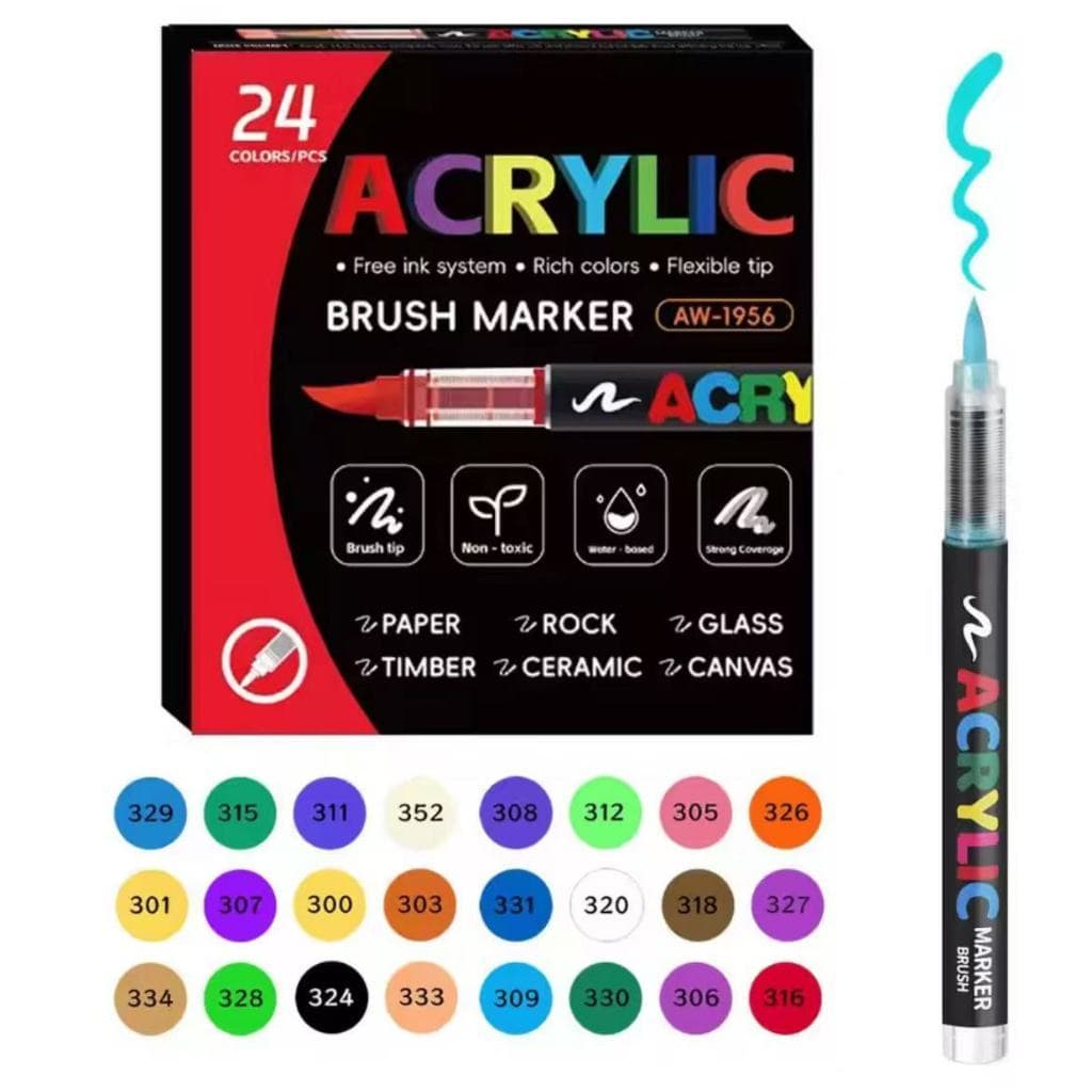 Kit Caneta Acrilica Marcador Permanente 12/24/36/48/60 Cores Pincel