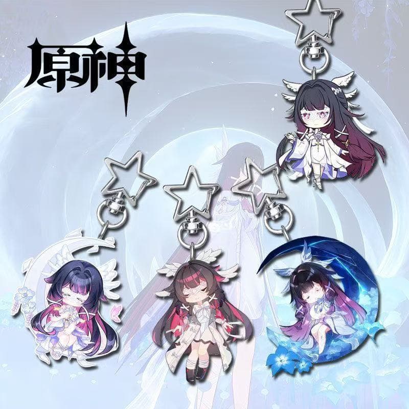 4 Pçs/Set Novo Nod-Krai Columbina Hiposelenia Chaveiro Jogo Desenho Animado Versão Q Kuutar Moon Maiden Damselette Bonit