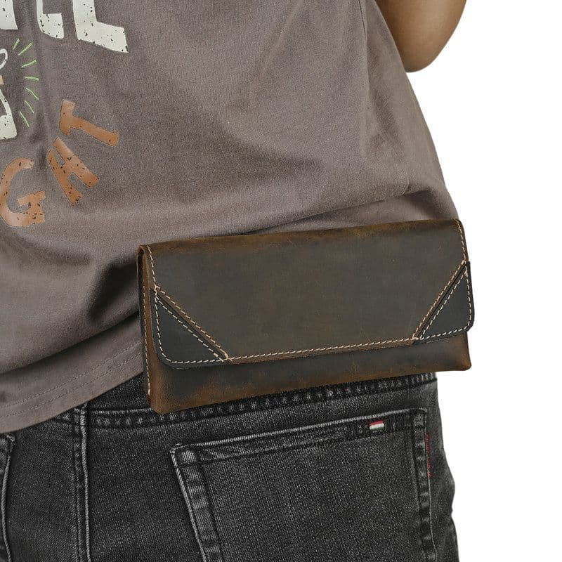 Primeira camada Crazy Horse couro masculino novo estilo saco do telefone móvel Retro ao ar livre Wearable cinto cintura