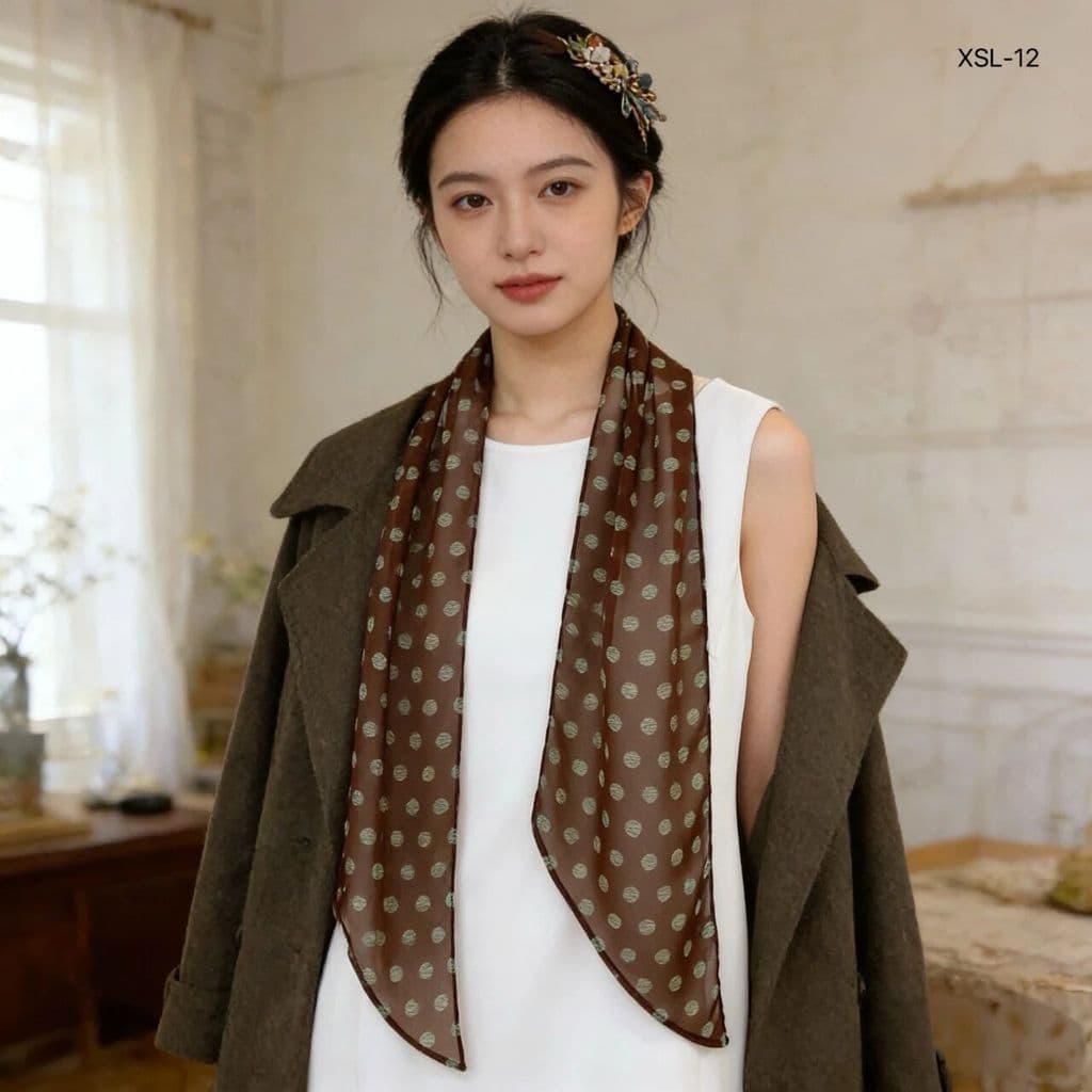 Francês marrom bolinhas lenço de seda feminino versão coreana ins High-End moda All-Match acessórios gravata pescoço gra