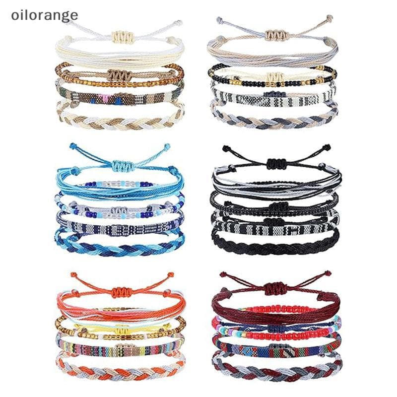 OLL Boho Surfista Pulseira Tornozeleira Ajustável Frisado Tornozeleiras Artesanal Trançado Colorida Verão Corda Tornozel
