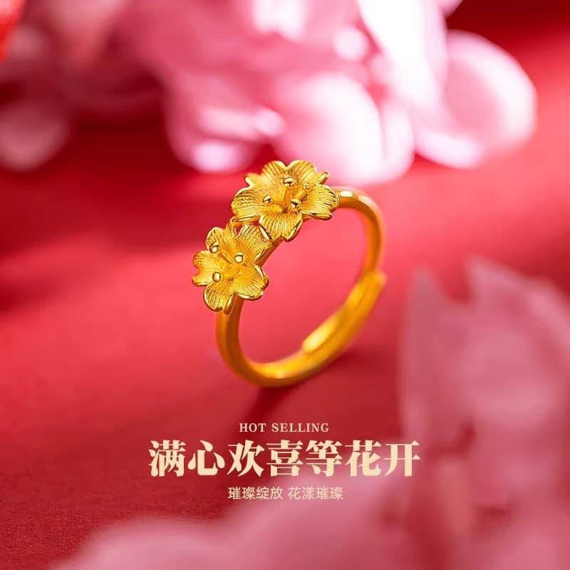 alianca de noivado alianca de casamento alianca de ouro Novo estilo anel de flor dupla feminino simulação ouro moda luz