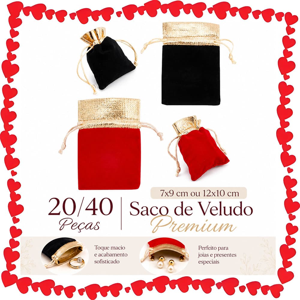 7 x 9 cm ou 12 x 10 cm, 20/40 Peças Sacos de Veludo Elegantes com Cordão Dourado para Joias e Pequenos Presentes