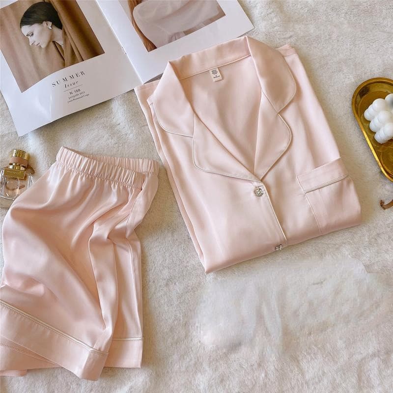 Conjunto De Pijama Cardigã De Seda Gelada Avançado De Alta Qualidade
