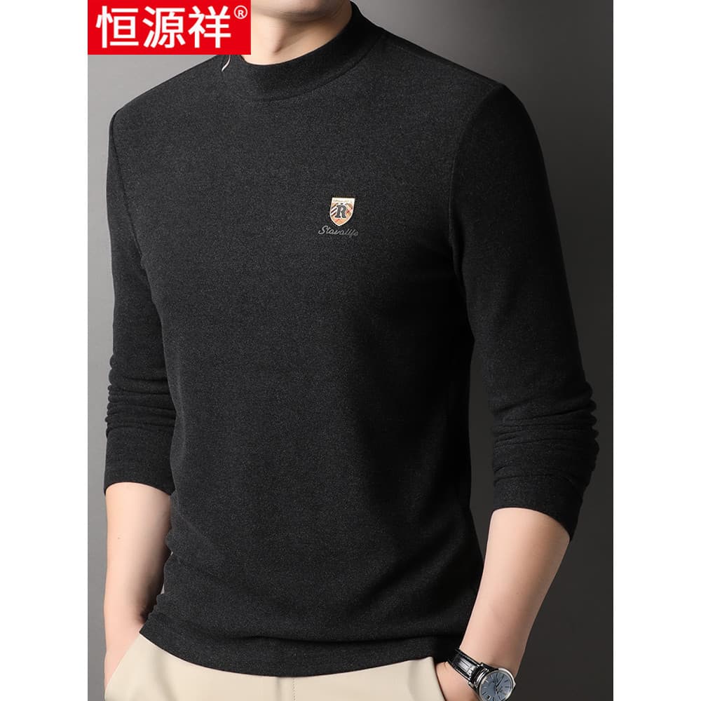 Hengyuan Xiangde Fleece Meia Gola Alta Camisa Masculina Outono Inverno Desgaste Interno Na Moda Camiseta de Manga Compri