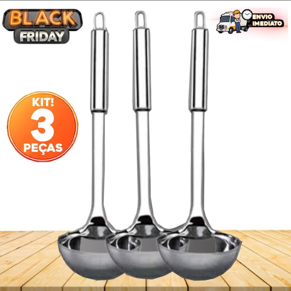 Kit Concha 100% Inox Para Feijão, Sopas, Caldos - Utensílio de Cozinha Linha Premium