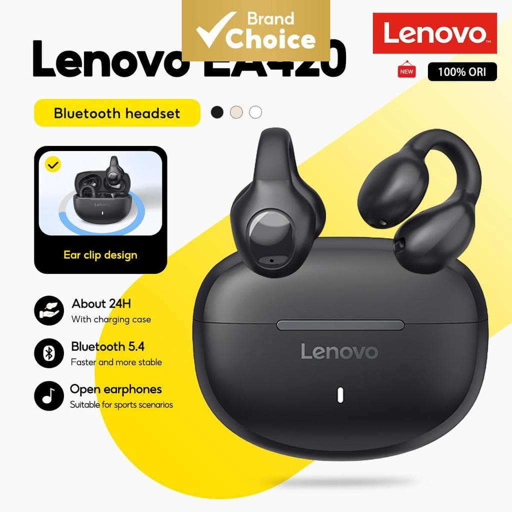 Fones de ouvido Lenovo EA420, TWS sem fio, tipo clip auricular em U, Bluetooth 5.4, controle por toque, bateria de longa