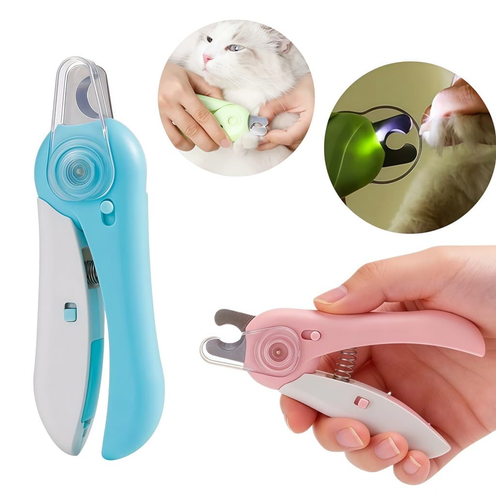 Cortador Unhas Cães Gatos com Luz LED, Alicate Luminoso e Lixa, Corte Seguro Sem Machucar o Pet