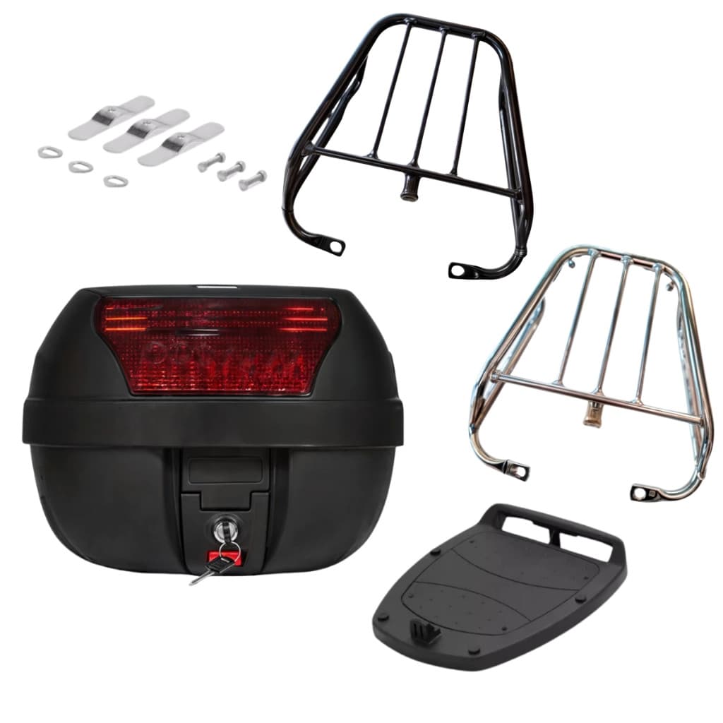 Bagageiro Ybr + Baú Bauleto 28 Litros 2000 2001 2002 2003 2004 2005 2006 2007 2008  Preto Cromado